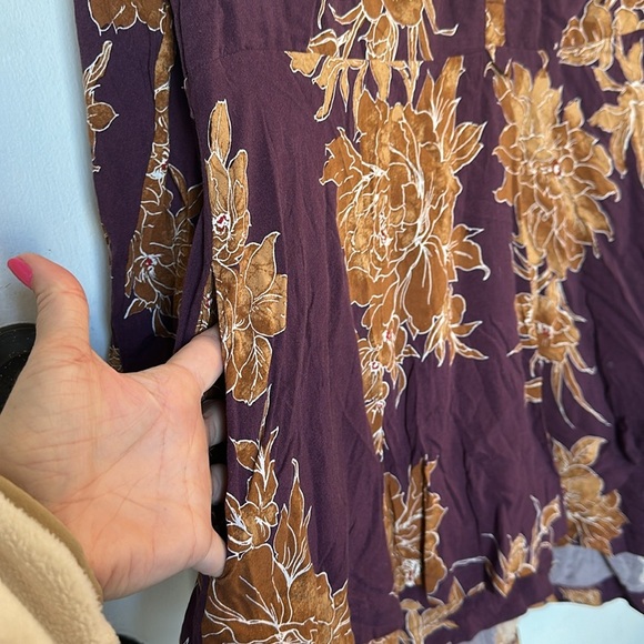 Free People Shake It Floral Print Dress Swing Long Sleeve Berry Combo XS - Picture 3 of 6